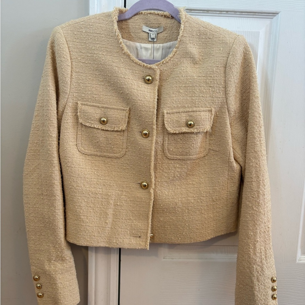 RW&CO. Cream Tweed Blazer with Gold Buttons